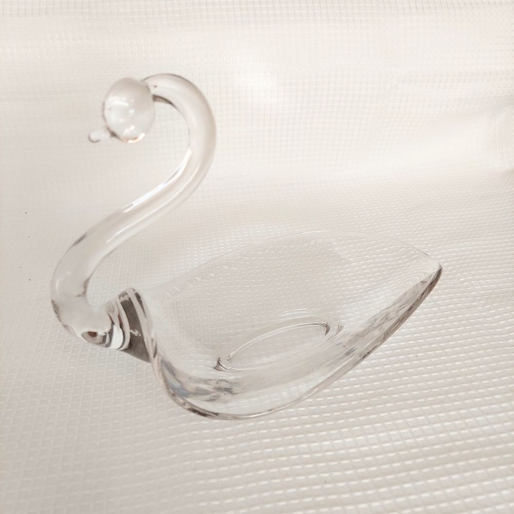 Duncan Miller Clear Glass Swan Trinket Candle Candy Dish Table Accent Decor